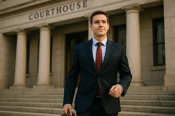 a lawyer walking down the stairs of a courthouse entrance from Lemon Law Attorney San Antonio in San Antonio, TX - chevrolet lemon law