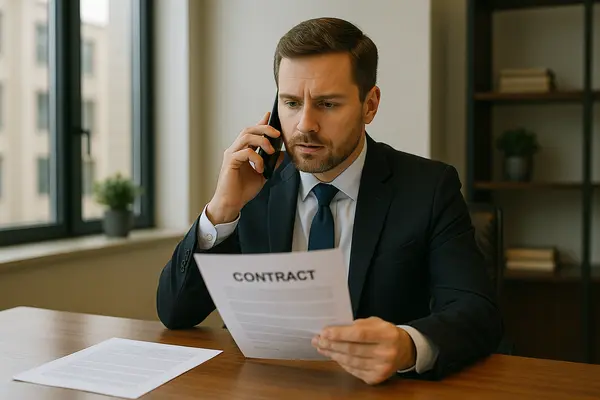a male lawyer talking on his phone while holding a legal document from Lemon Law Attorney San Antonio in San Antonio, TX - gmc lemon law