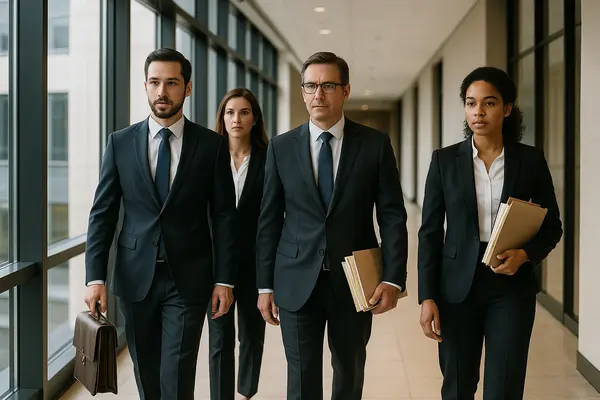 4 lawyers walking down the hall of a building from Lemon Law Attorney San Antonio in San Antonio, TX - gmc lemon law