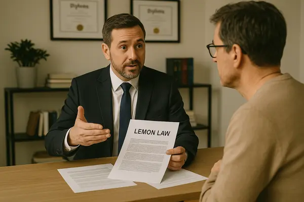 a lawyer in his office explaining the lemon law to a customer from Lemon Law Attorney San Antonio in San Antonio, TX - Lawyer near me a lawyer in his office explaining the lemon law to a customer from Lemon Law Attorney San Antonio in San Antonio, TX - Lawyer near me