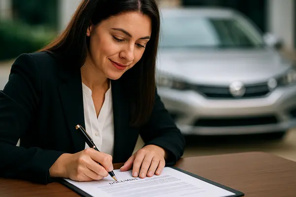 a female representative pointing with a pen to a car sales contract from Lemon Law Attorney San Antonio in San Antonio, TX - lemon law claim process a female representative pointing with a pen to a car sales contract from Lemon Law Attorney San Antonio in San Antonio, TX - lemon law claim process