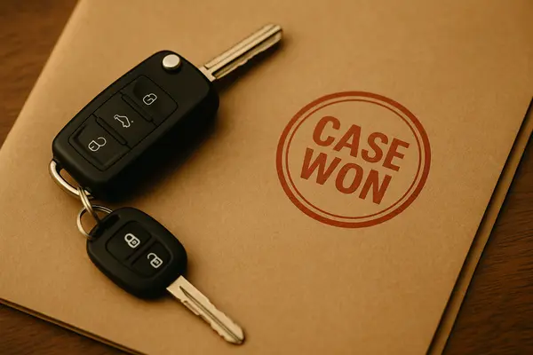 a key set on top of a folder that says case won from Lemon Law Attorney San Antonio in San Antonio, TX - lemon law rules