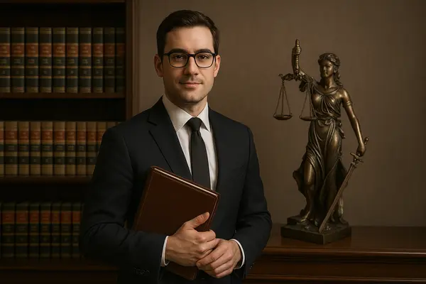 a male lawyer holding a book while posing for the camera from Lemon Law Attorney San Antonio in San Antonio, TX - nissan lemon law