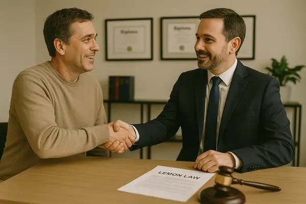 a lemon law lawyer shaking hands with a customer in his office from Lemon Law Attorney San Antonio in San Antonio, TX - what is a lemon car